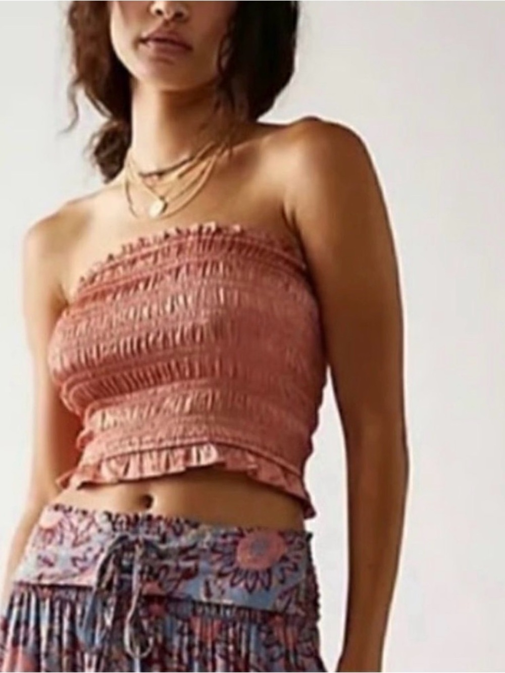 Free People Be Right back Smocked Bandeau Top in Dusty Rose